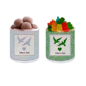 Holographic Personalized Wedding Gift Jar - Birds & Heart